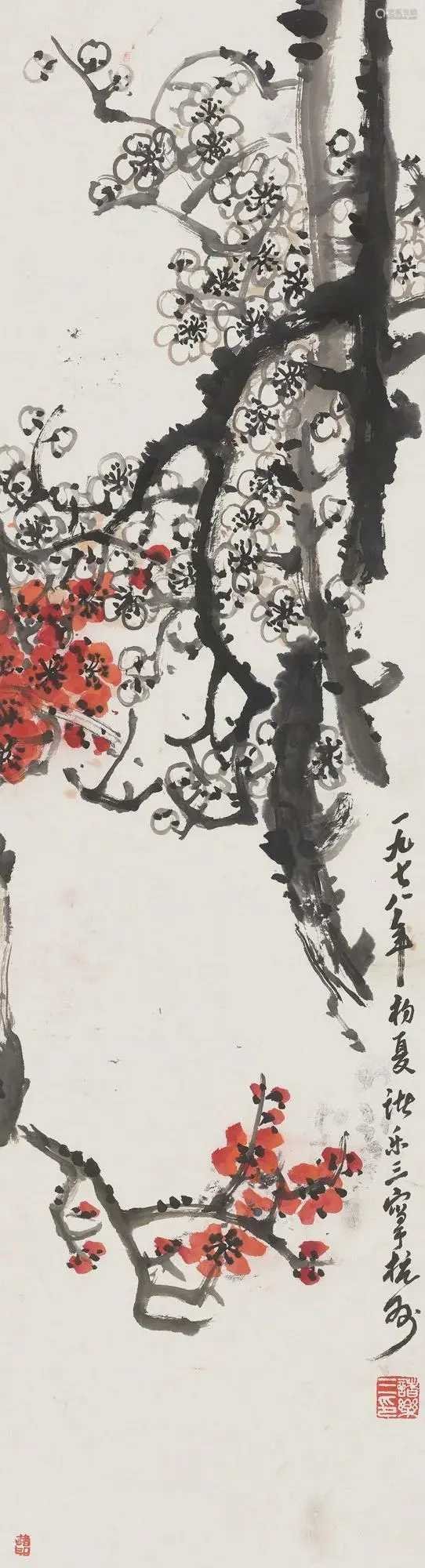 诸乐三画梅。诸乐三（1902—1984），原名文萱，字乐三，号希斋，别署南屿山人