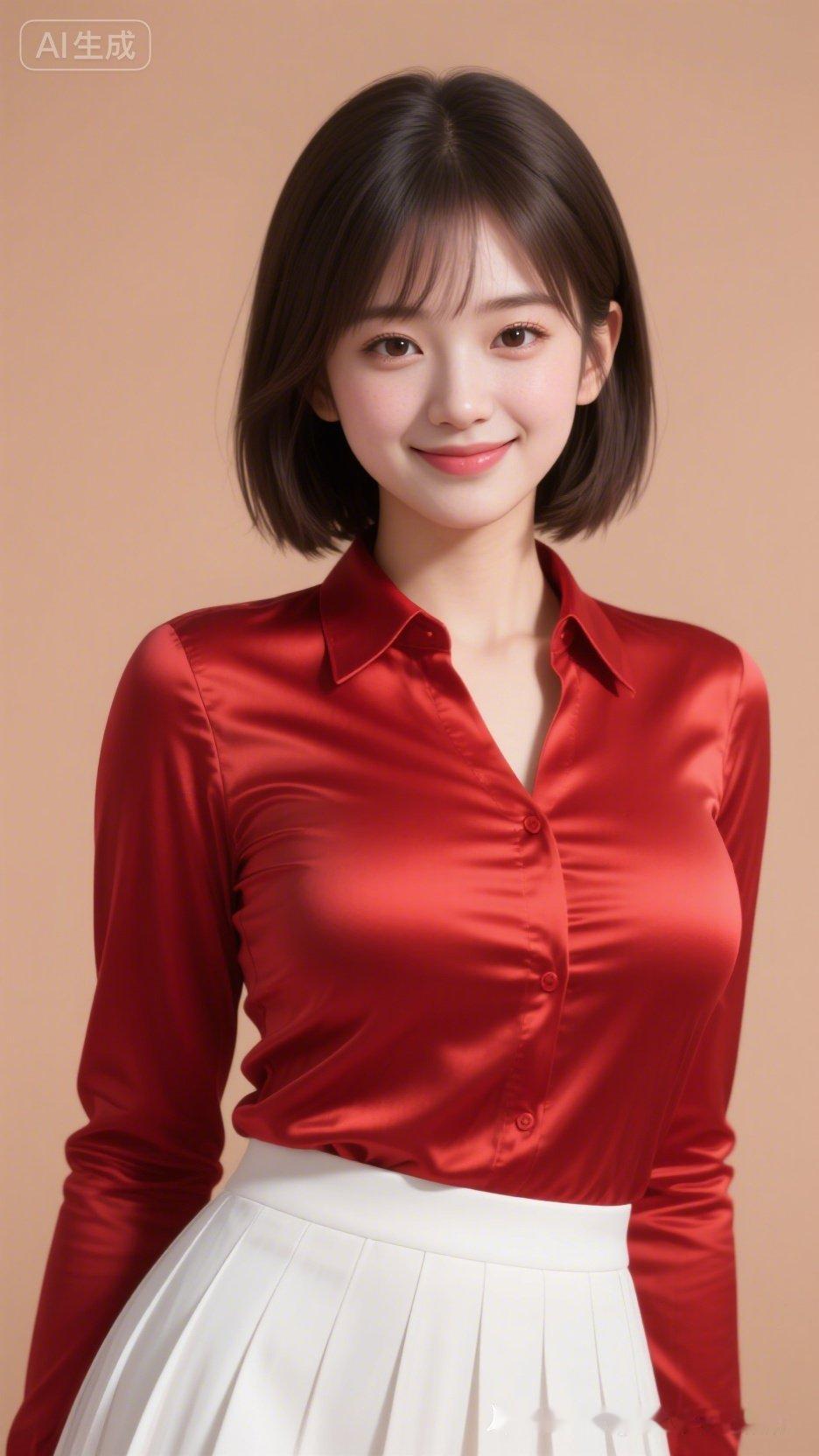 甜美红衣少女，温柔微笑，元气满满！🌸💖
