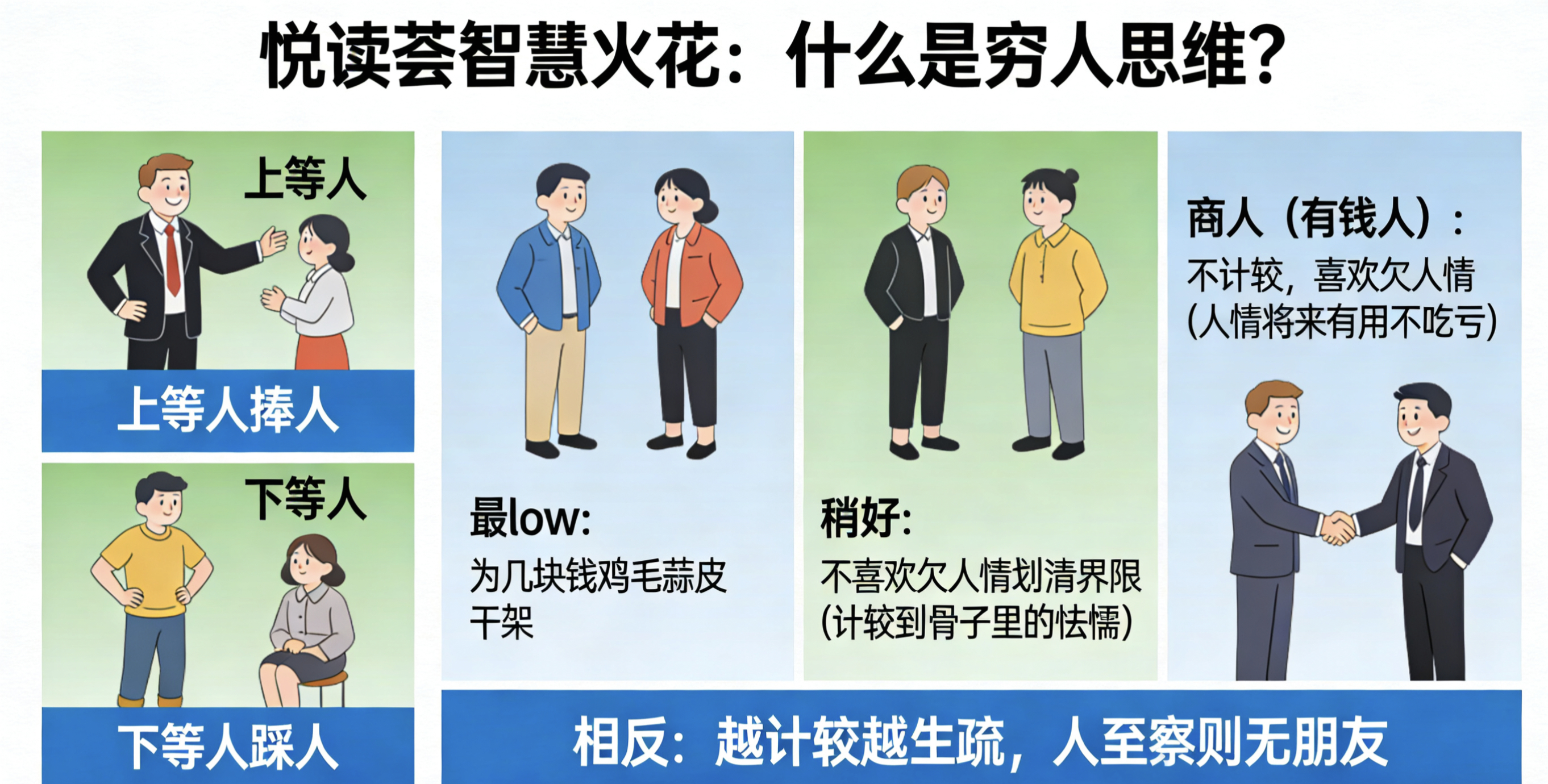 网页链接    悦读荟智慧火花：什么是穷人思维？计较。上等人捧人，下等人踩人。最