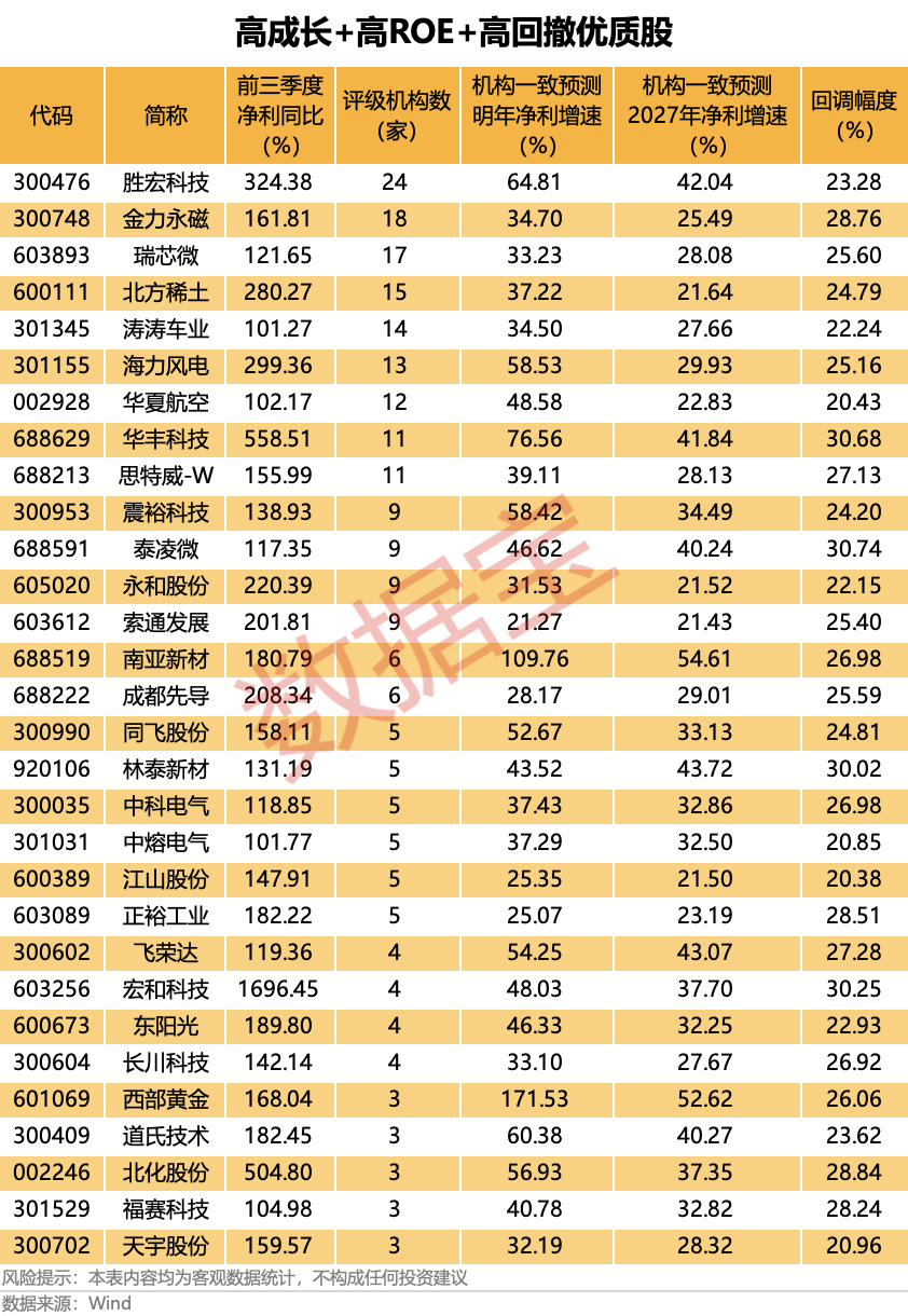 业绩翻倍+高ROE+未来高成长+高回撤 优质股30股 