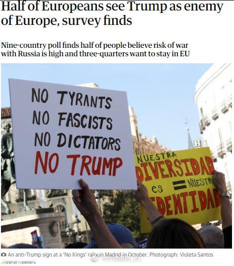 英国《卫报》援引了Le Grand Continent平台的最新民意调查，范围是