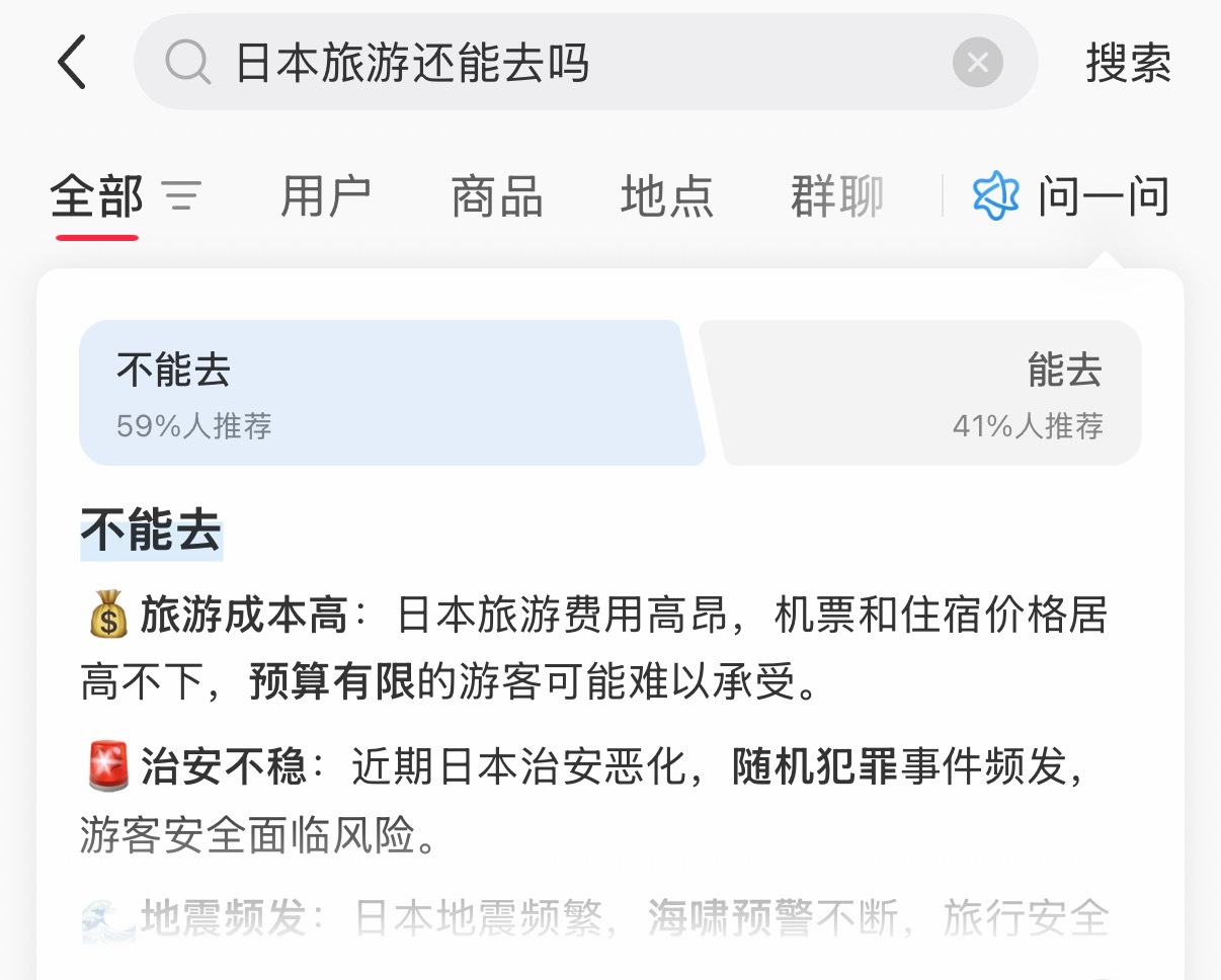 还得小🍠搜：日本旅游还能去吗？答：不能去