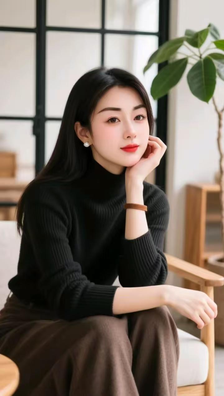 黑衣少女
黑衣少女韵悠长，
静对绿植思绪藏。
优雅风姿融自然，
清新意趣映韶光。