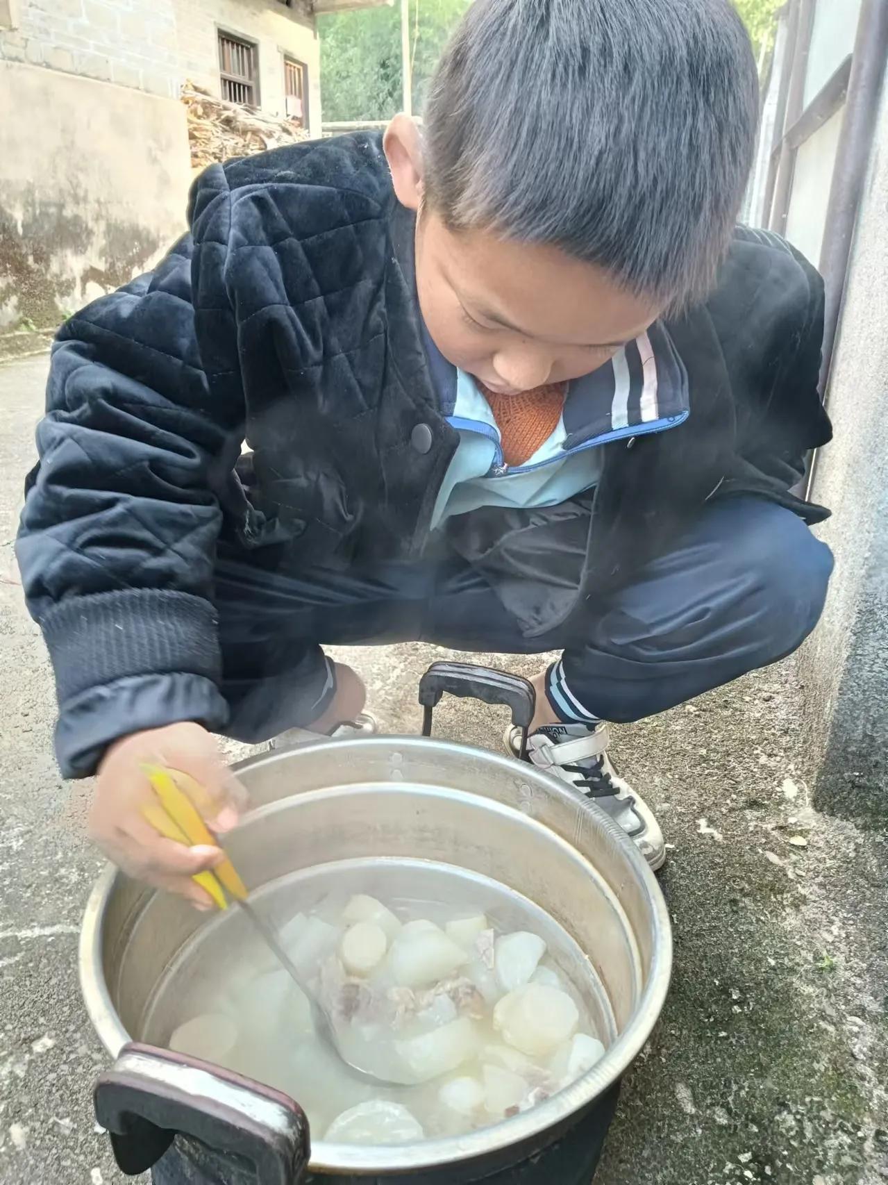 拔了四个水萝卜煮骨头汤，汤很鲜美，水萝卜有的很大一个，还在继续长，如果过春节的时