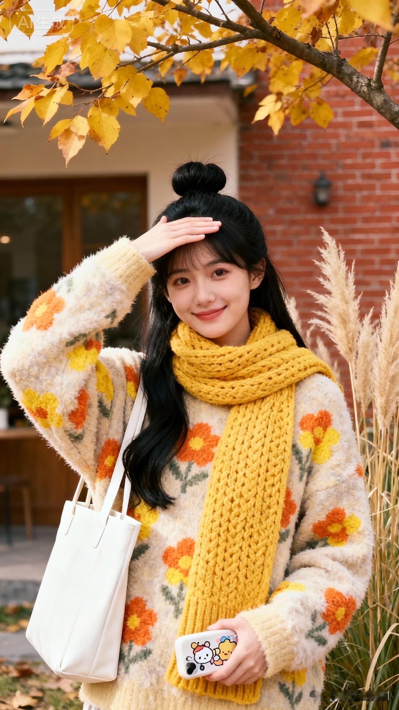 秋日暖阳下，甜美少女与花海相伴，温暖又治愈。🌻💛🌸