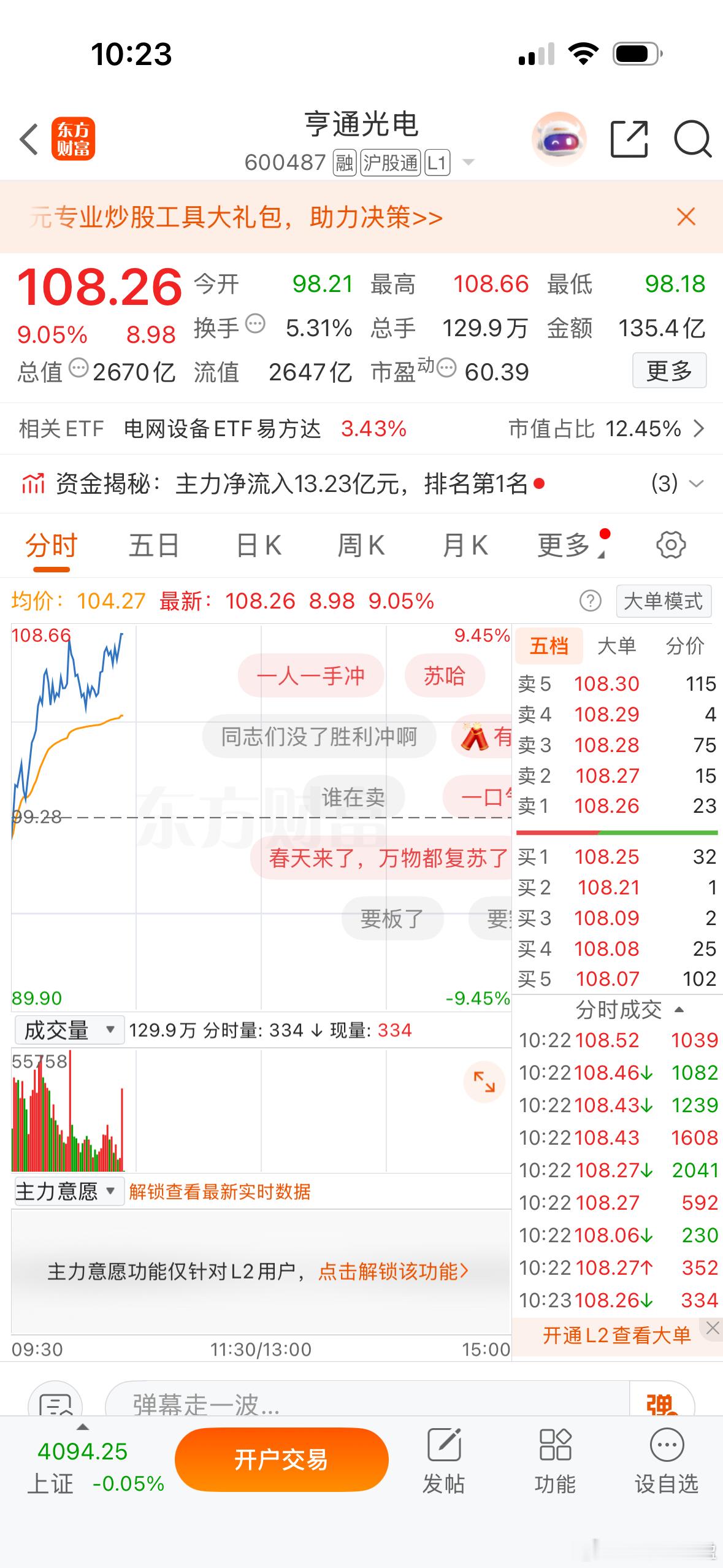 $亨通光电 sh600487$ 情绪都来了，这不来一个涨停板 说不过去吧