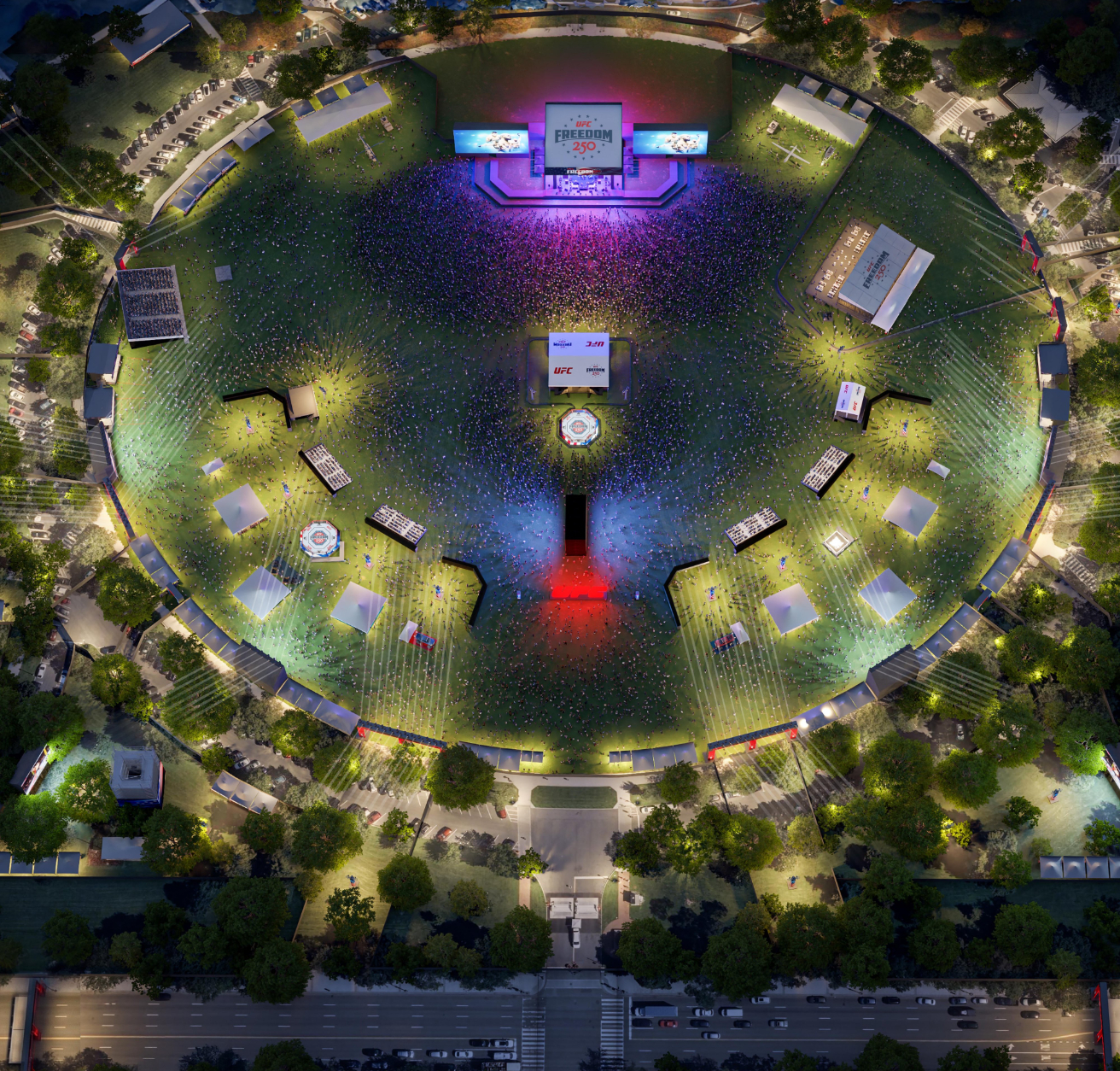 【#白宫南草坪正搭建八角笼格斗场# ，UFC：将发8.5万张免费票】美国娱乐和体