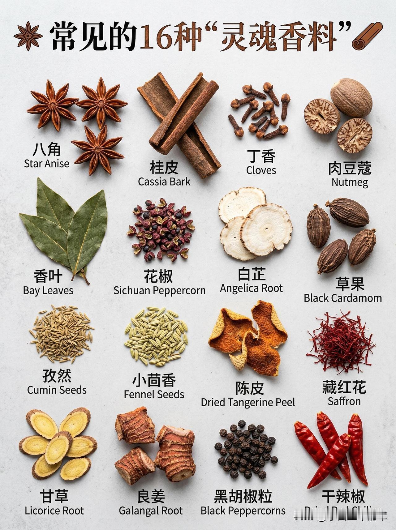 厨房“灵魂香料”用法指南，看完再也不瞎放

这16种香料几乎承包了中式、西式料理