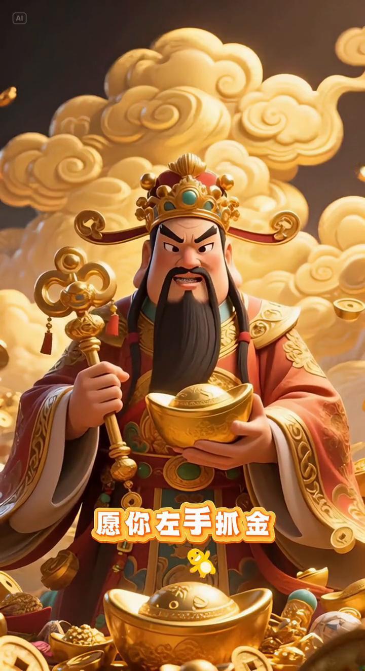 财神驾临，愿你左手抓金，右手揽银，全年财路畅通无阻，钞票堆满小金库，数钱数到手抽