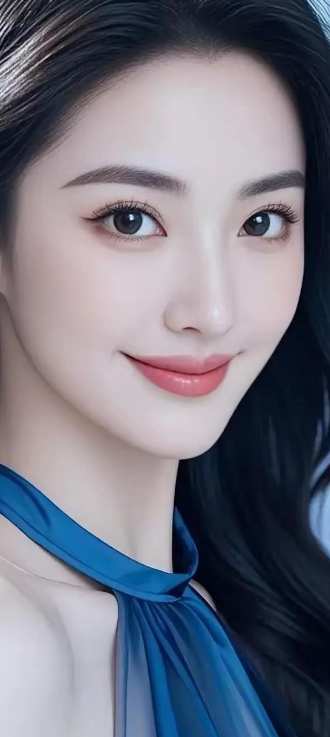 温柔甜美的微笑，蓝裙飘逸，气质满分！🌸💙🌸