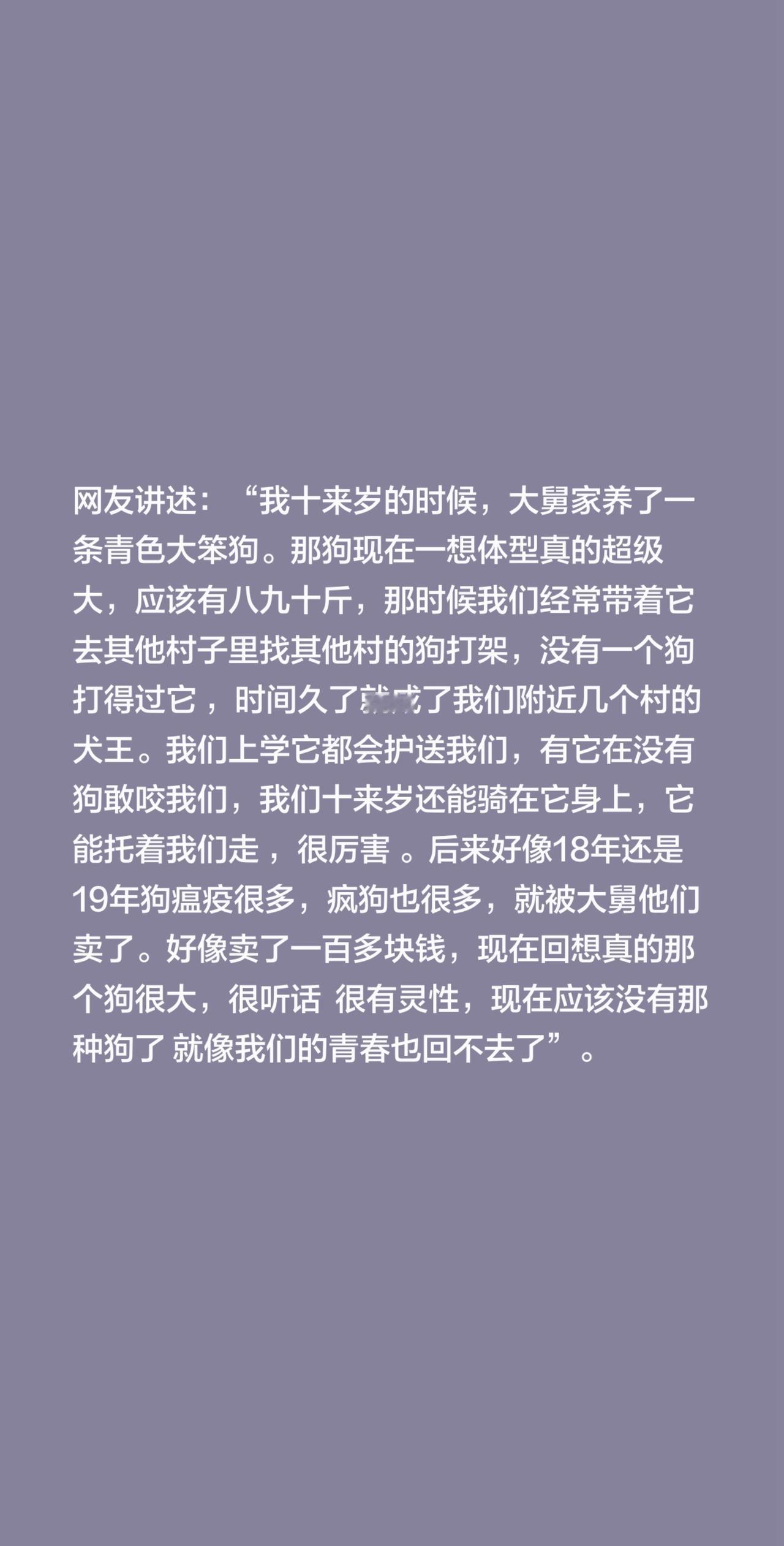 网友讲述的这个故事中的青色大狗，护送他们上学，陪他们度过了几年美好的时光。我相信