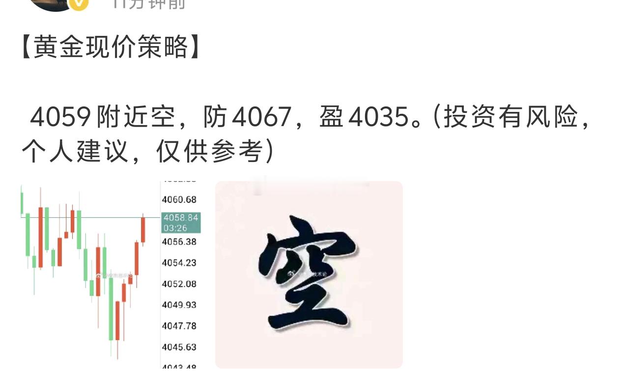 【黄金空单止损出局】4059附近进空，行情走反弹上来到止损点已止损，唉这行情，真