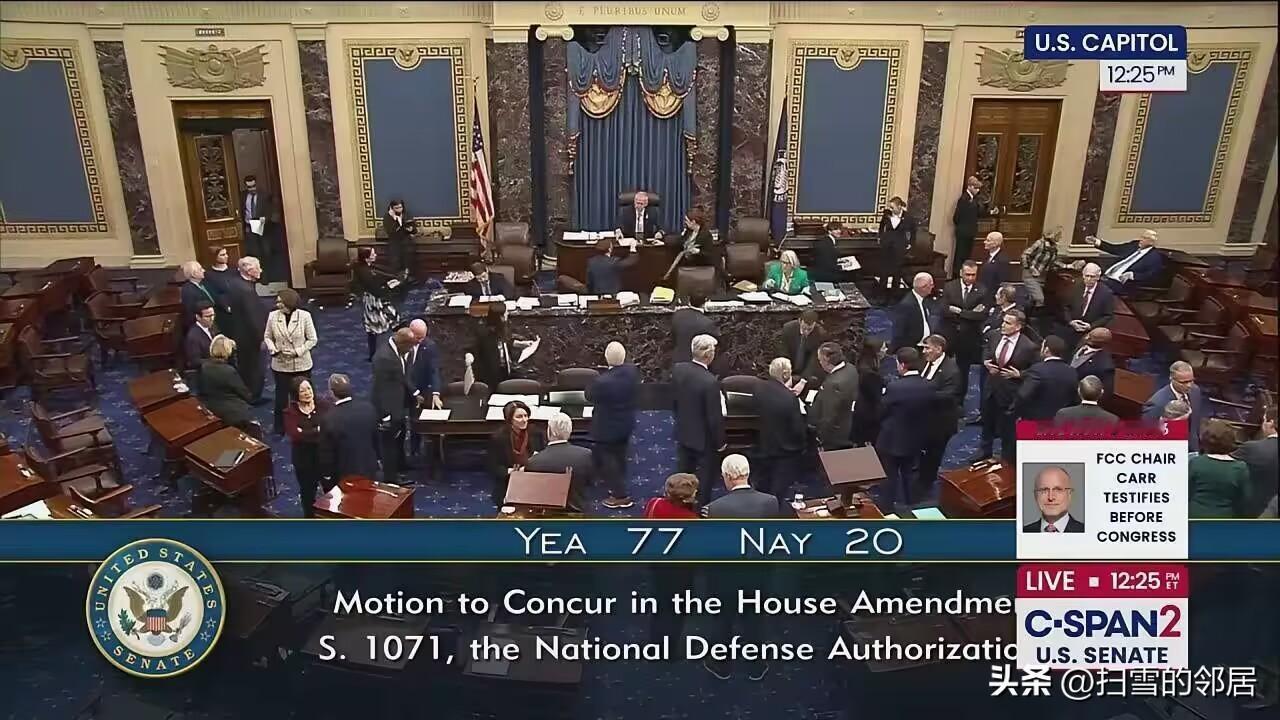 美国参议院以77票赞成，20票反对。同意众议院第1071号修正案，向乌克兰提供8