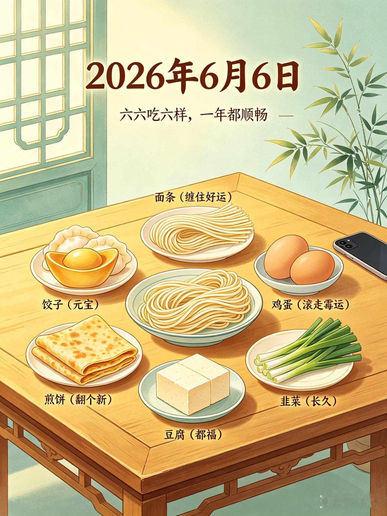 今天6月6日，老黄历说“六六吃六样，一年都顺畅”

2026年6月6日，这个日子