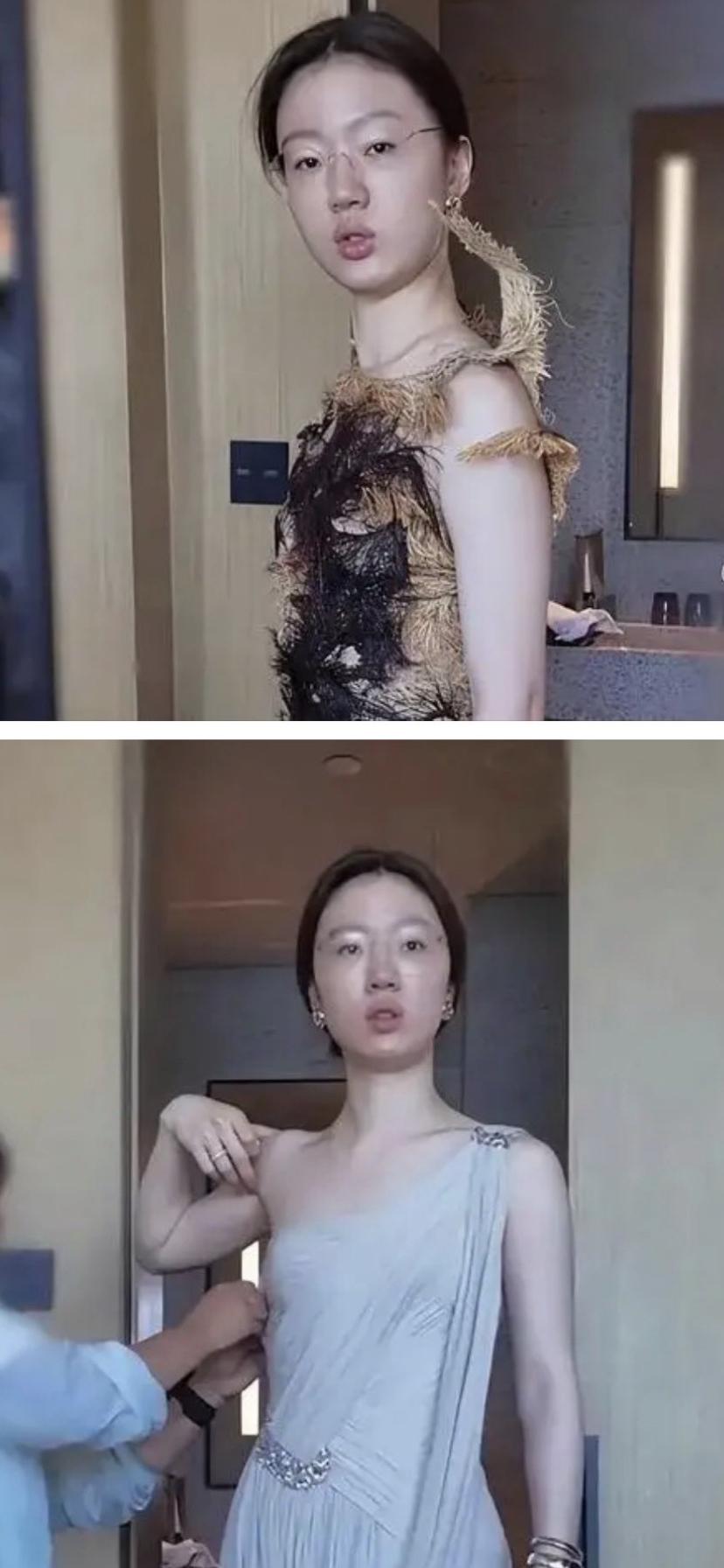 单依纯化妆前的照片，皮肤好白。