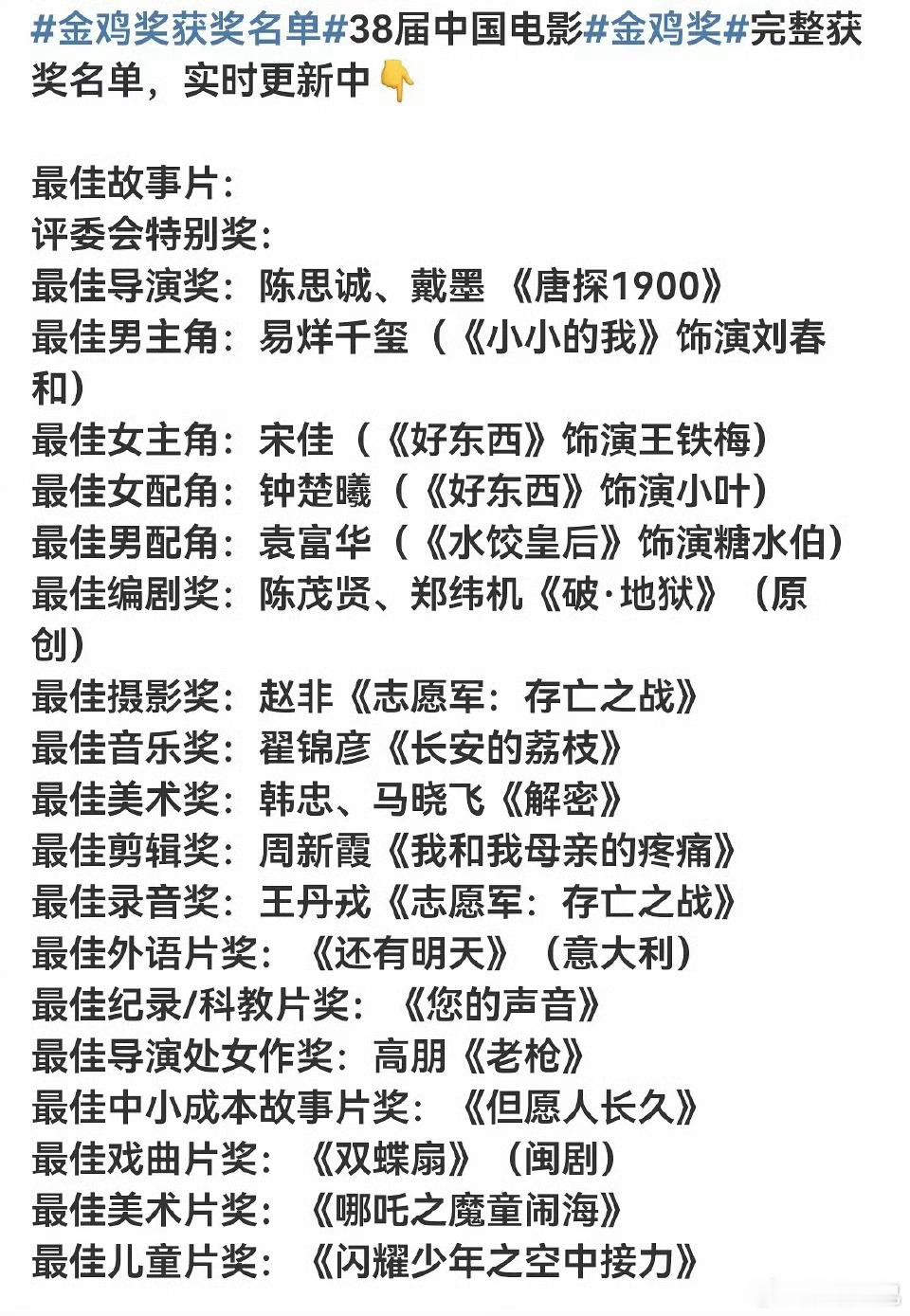 金鸡奖有没有运作🤔 