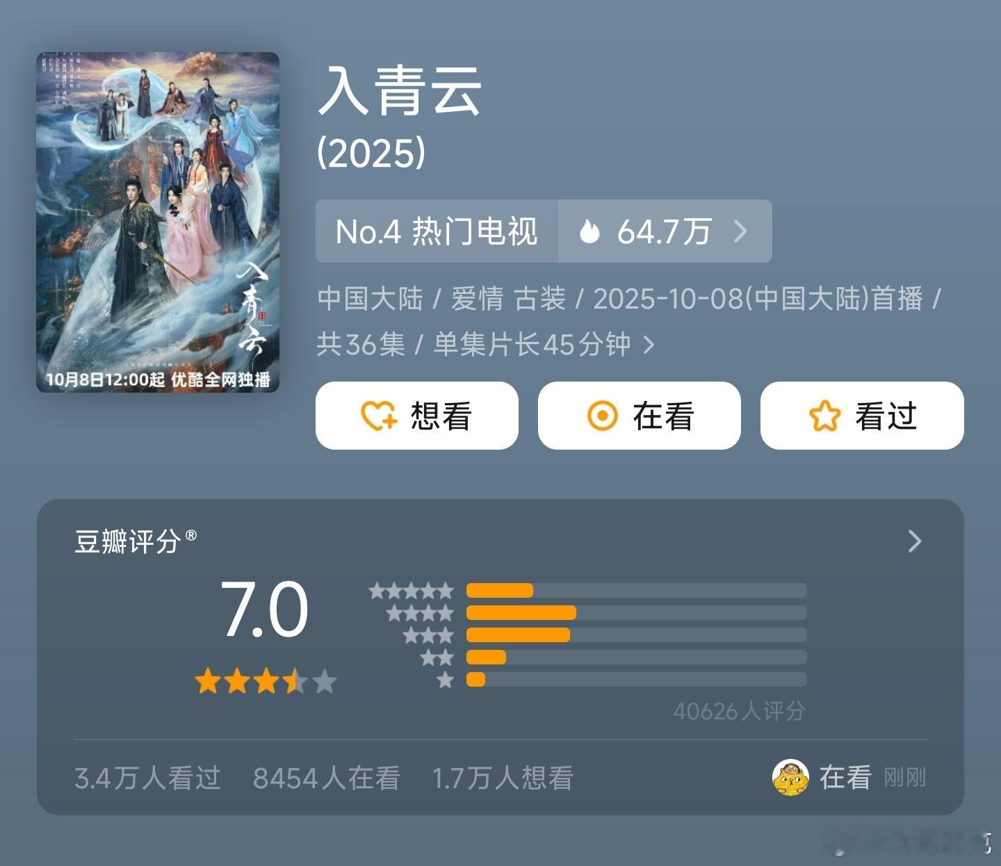 入青云豆瓣开分7.0分数算不错[doge] ​​​