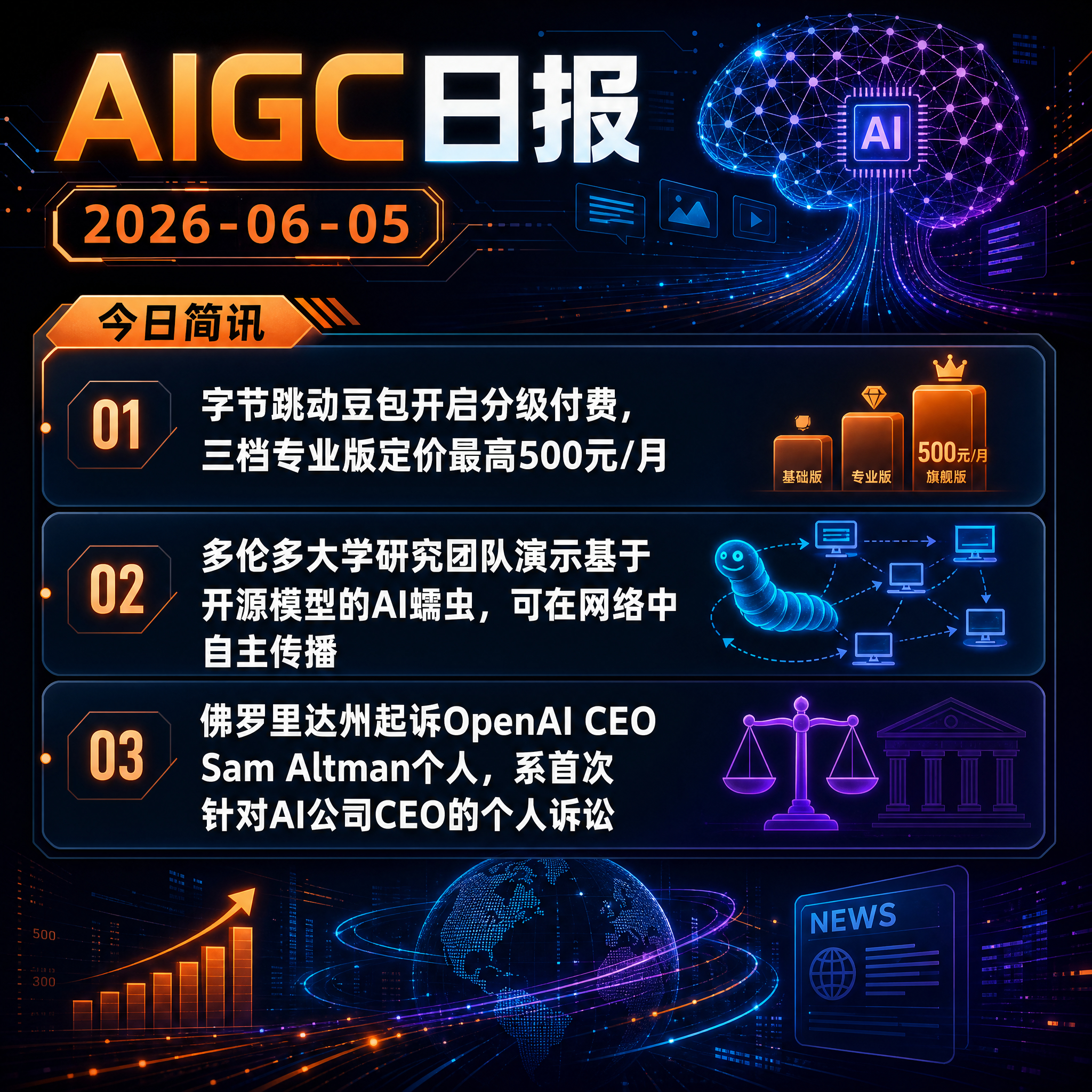【AIGC日报 · 2026-06-05】今日简讯：1、字节跳动豆包开启分级付费