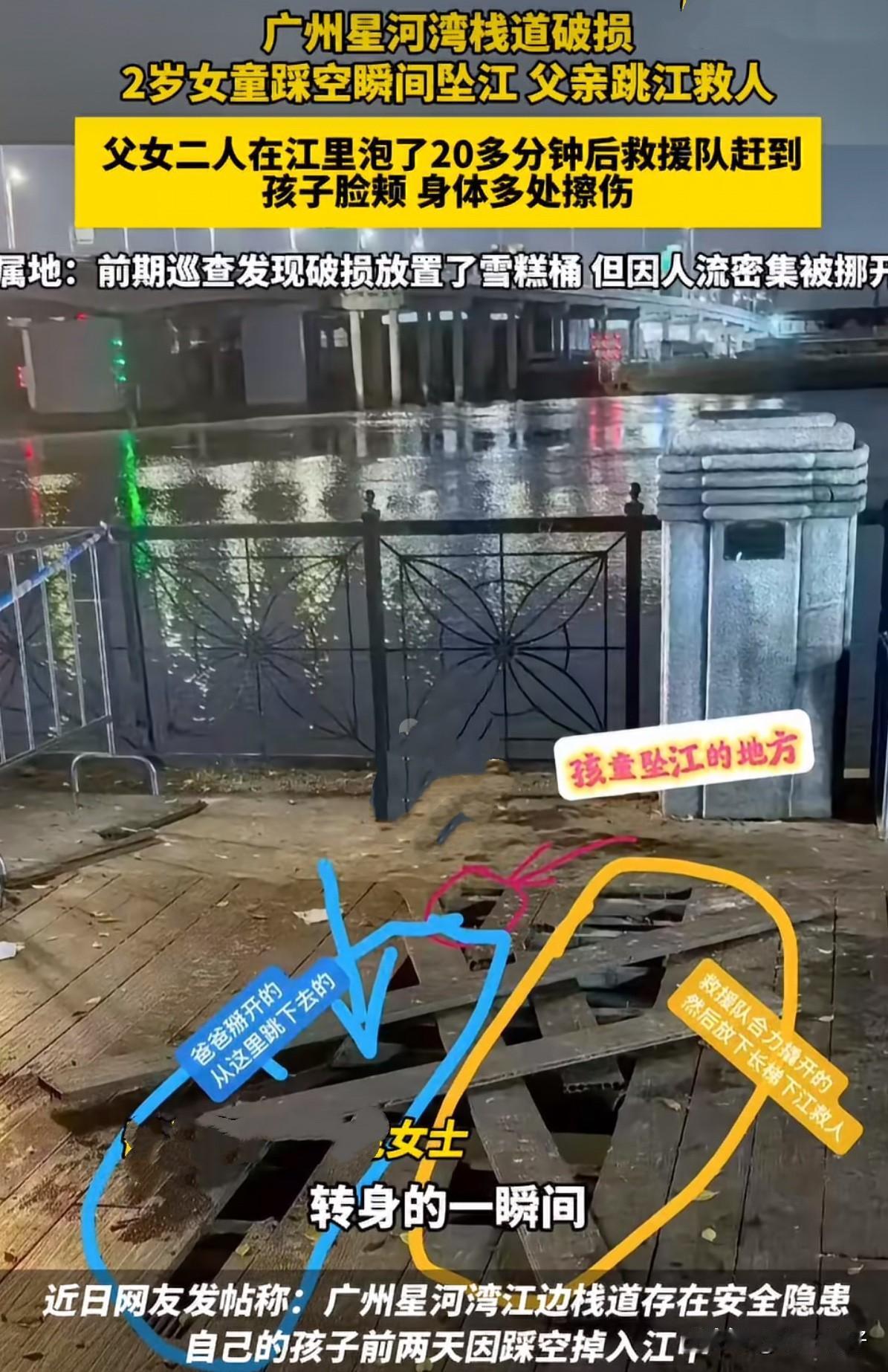 7月23日晚上8点多，广州番禺星河湾江边栈道，一场揪心的意外差点酿成悲剧。

一