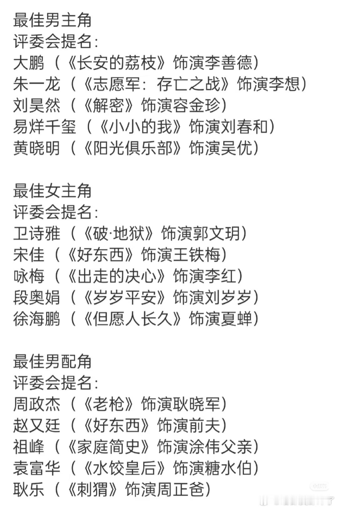 金鸡奖最佳男主角我觉得大概率是易烊千玺，因为论演技他那个角色难度好大，感觉没几个