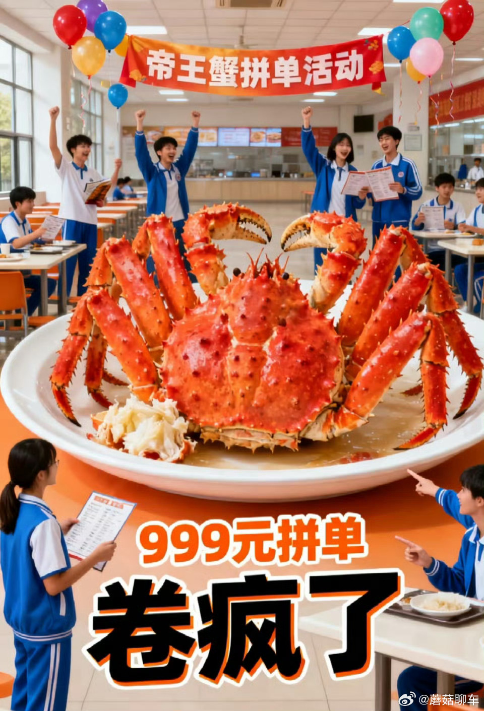 帝王蟹不应进入学校食堂这能有啥争议的？[摊手]一个宿舍四个人六个人一凑，爽吃一顿