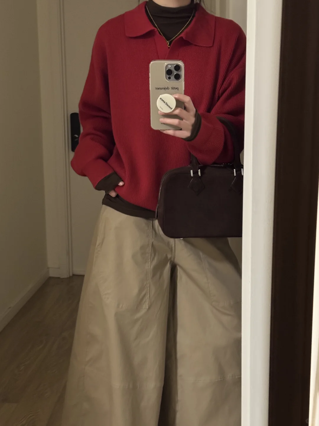 好秋冬韩系复古针织红毛衣叠穿卡其裤🚢