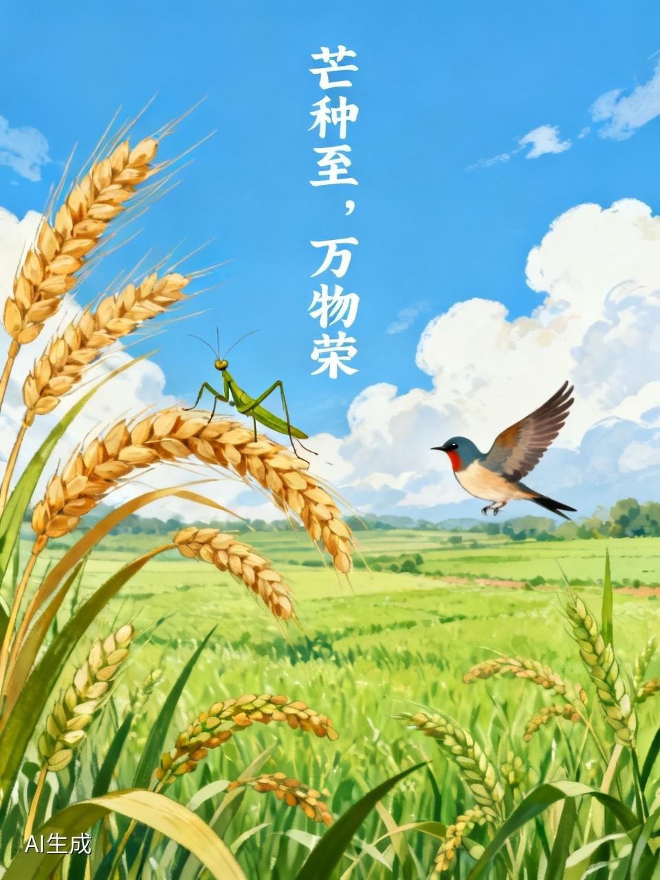 芒种至，万物荣。 一候螳螂生，二候鵙始鸣，三候反舌无声。 在这忙碌的时节，愿你我