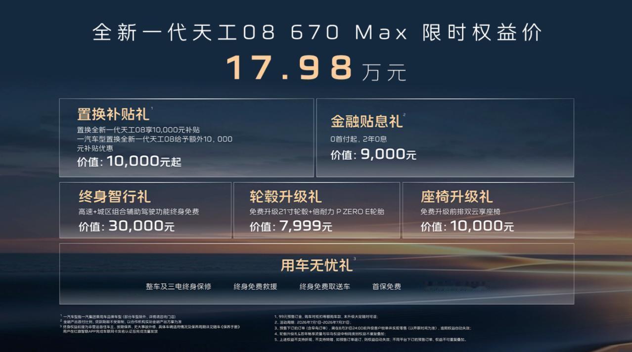 全新红旗天工08开启预售，99元解锁预售权益，两大额外加码权益，定金膨胀权益+购