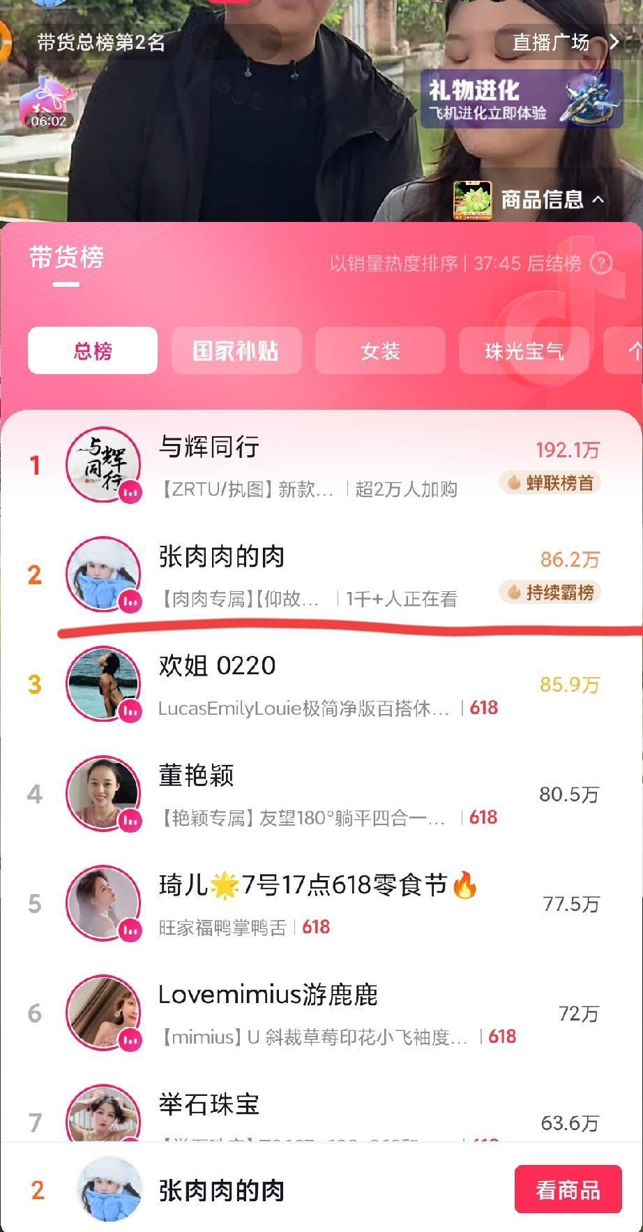 张家齐越来越自信了。
就在刚刚，
张家齐带货榜第二，从刚开始的不足500人腼腆，