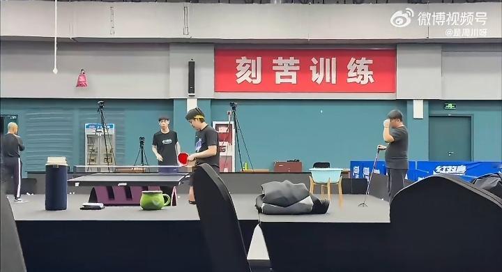 王楚钦开始训练备战亚洲杯了[赞]！
今天，休养了一小段时间的王楚钦和孙逊指导一起