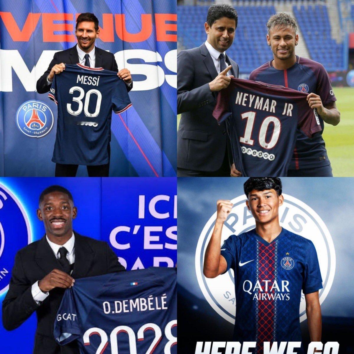 巴黎圣日耳曼  👉🏼 2017年8月4日：内马尔离开巴塞罗那加盟巴黎圣日耳曼