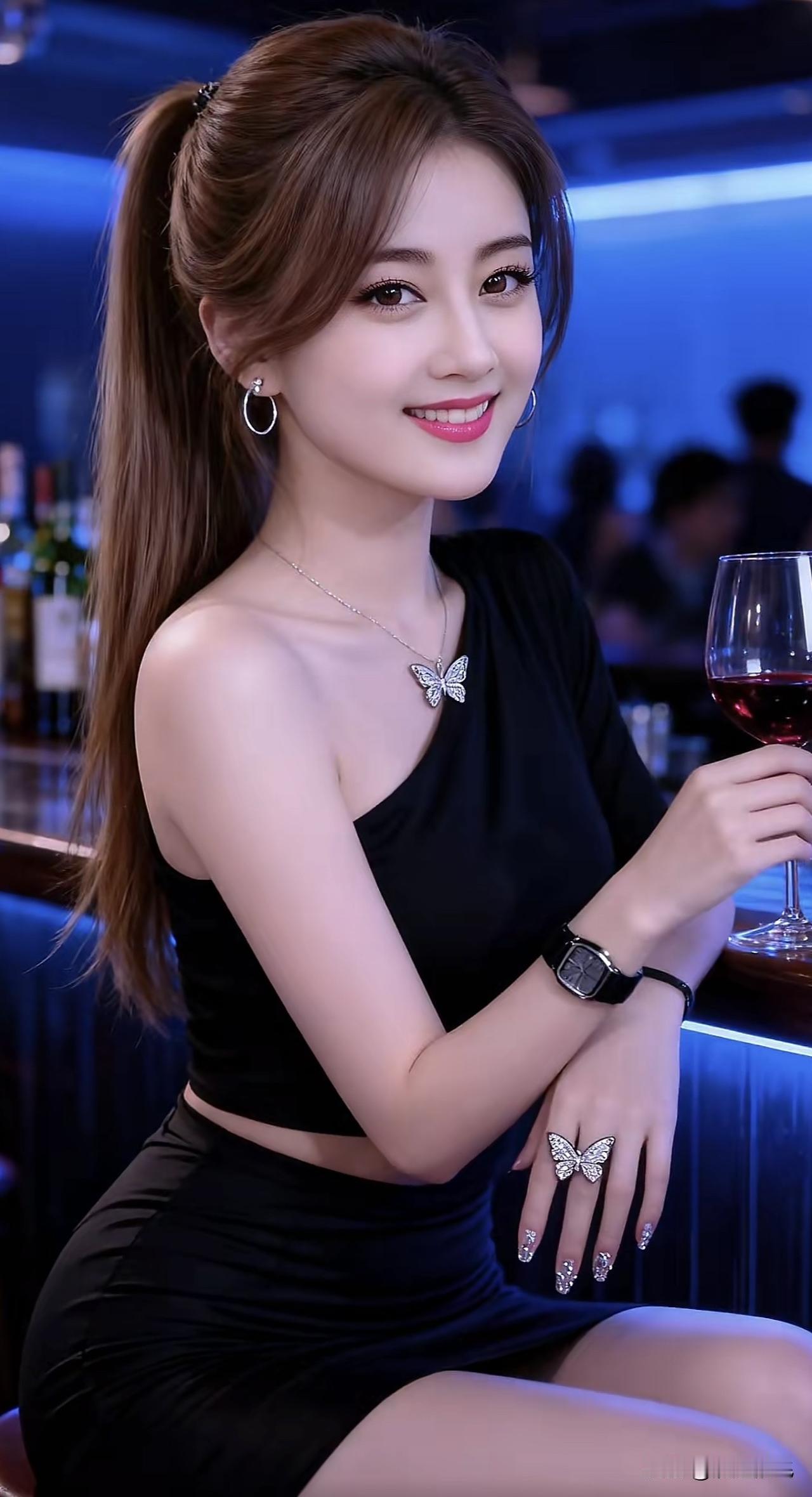 夜晚酒吧的迷人时刻，优雅黑裙与红酒相伴，尽显魅力！🍷✨绝美花朵随手拍 山川河流