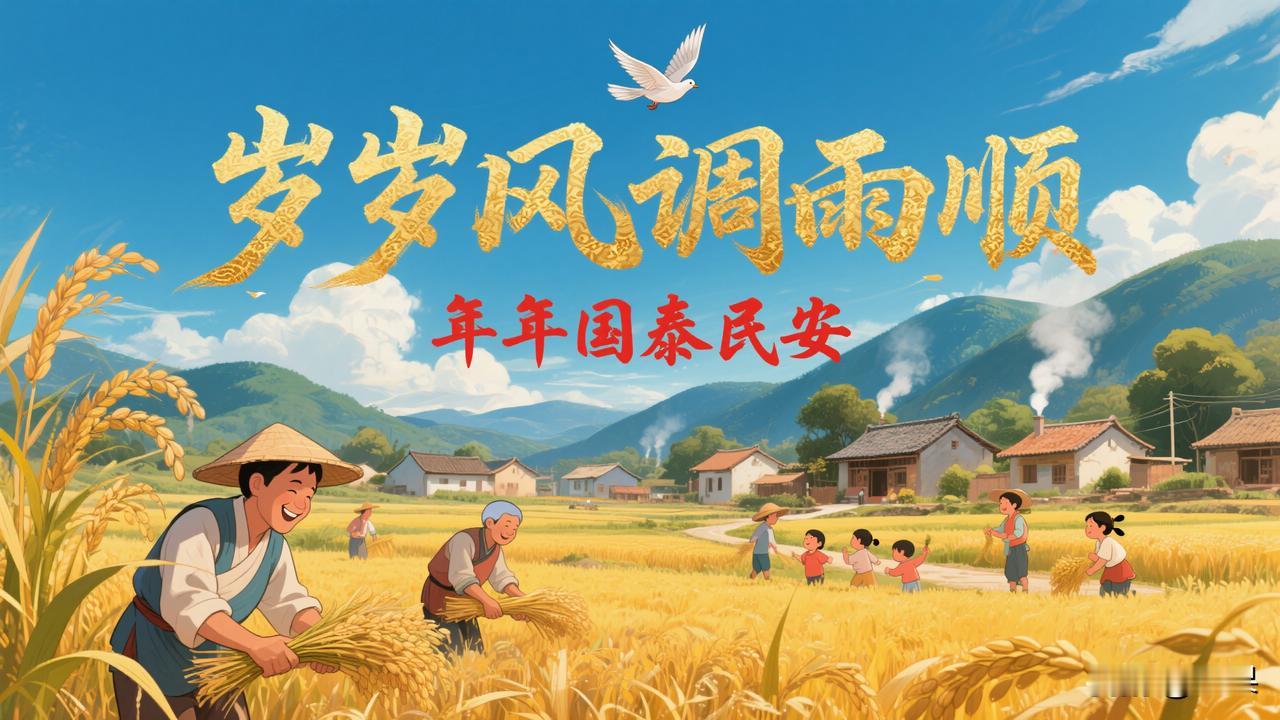 岁岁风调雨顺，请赐下联下联：年年国泰民安

赏析：这幅下联“年年国泰民安”与上联