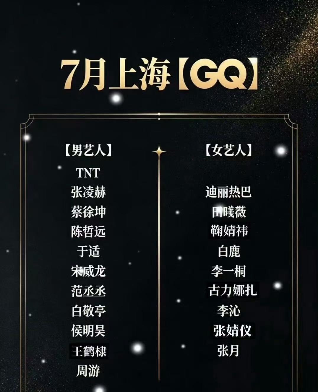 GQ盛典网传阵容曝GQ盛典阵容曝GQ盛典阵容～好多人啊！期待帅哥美女们亮相吧！！