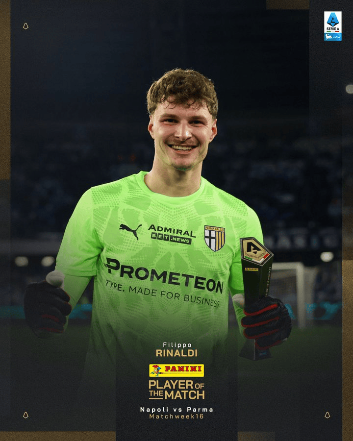 意甲官方：菲利波-里纳尔迪当选那不勒斯vs帕尔马全场最佳