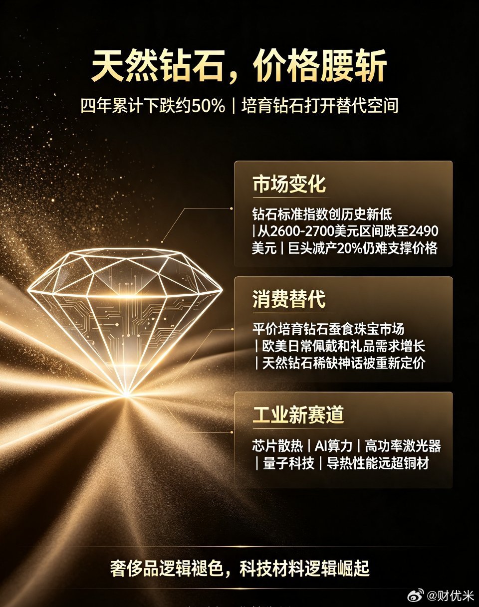 天然钻石价格近乎腰斩，培育钻石双向逆袭天然钻石 培育钻石 新材料赛道财联社最新消
