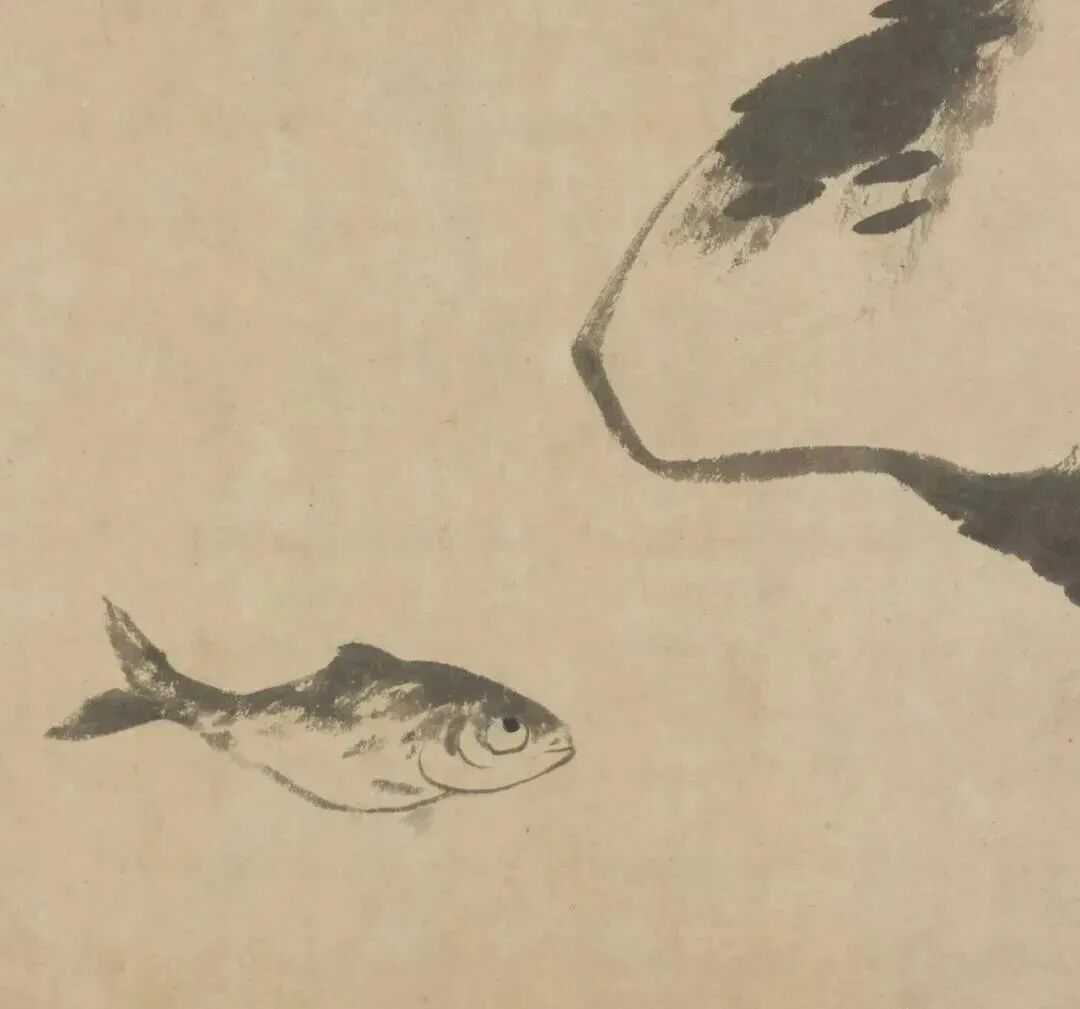 八大山人画鱼。他画鱼的方法，能用极简单的构图与用笔，就能充分的表现出来。这就是中