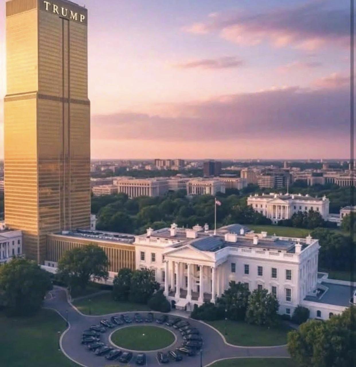 美国网友给特朗普画的白宫东翼拆除后重建宴会厅的房子“金色特朗普大夏”，象征着特朗