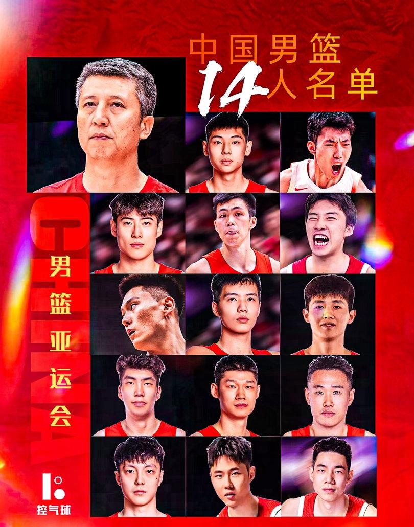 2026年名古屋亚运会中国男篮14人名单：程帅澎、崔永熙、胡金秋、胡明轩、贺希宁