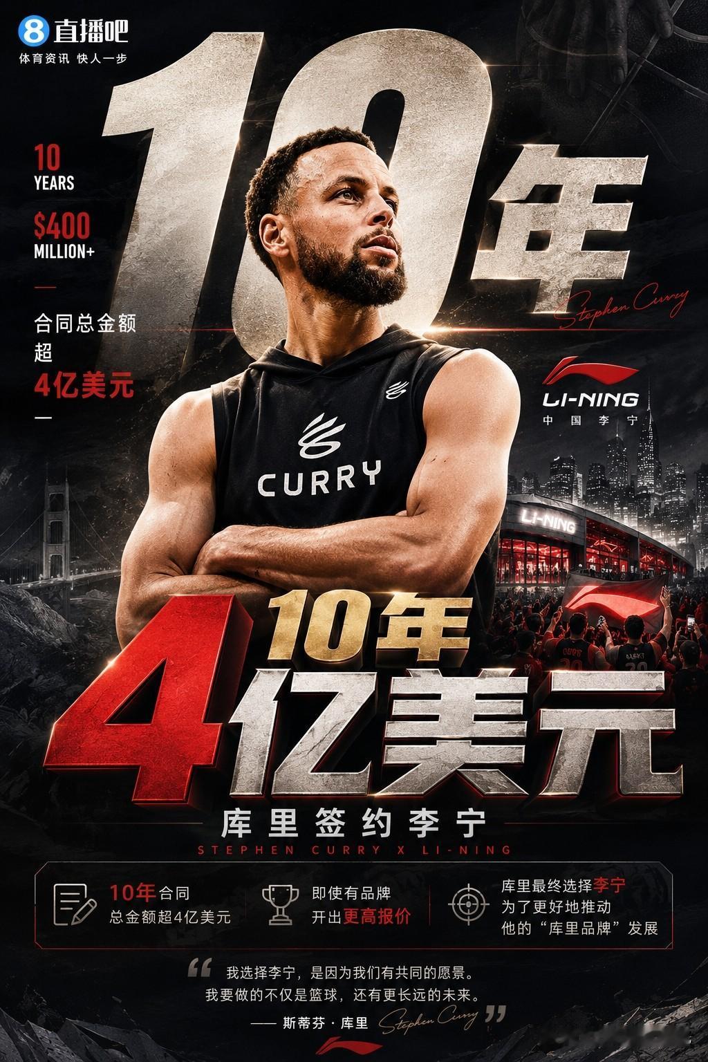 连麦迪都惊叹！我也惊叹，李宁是怎么想的？

库里10年4亿签约李宁，这个消息一出
