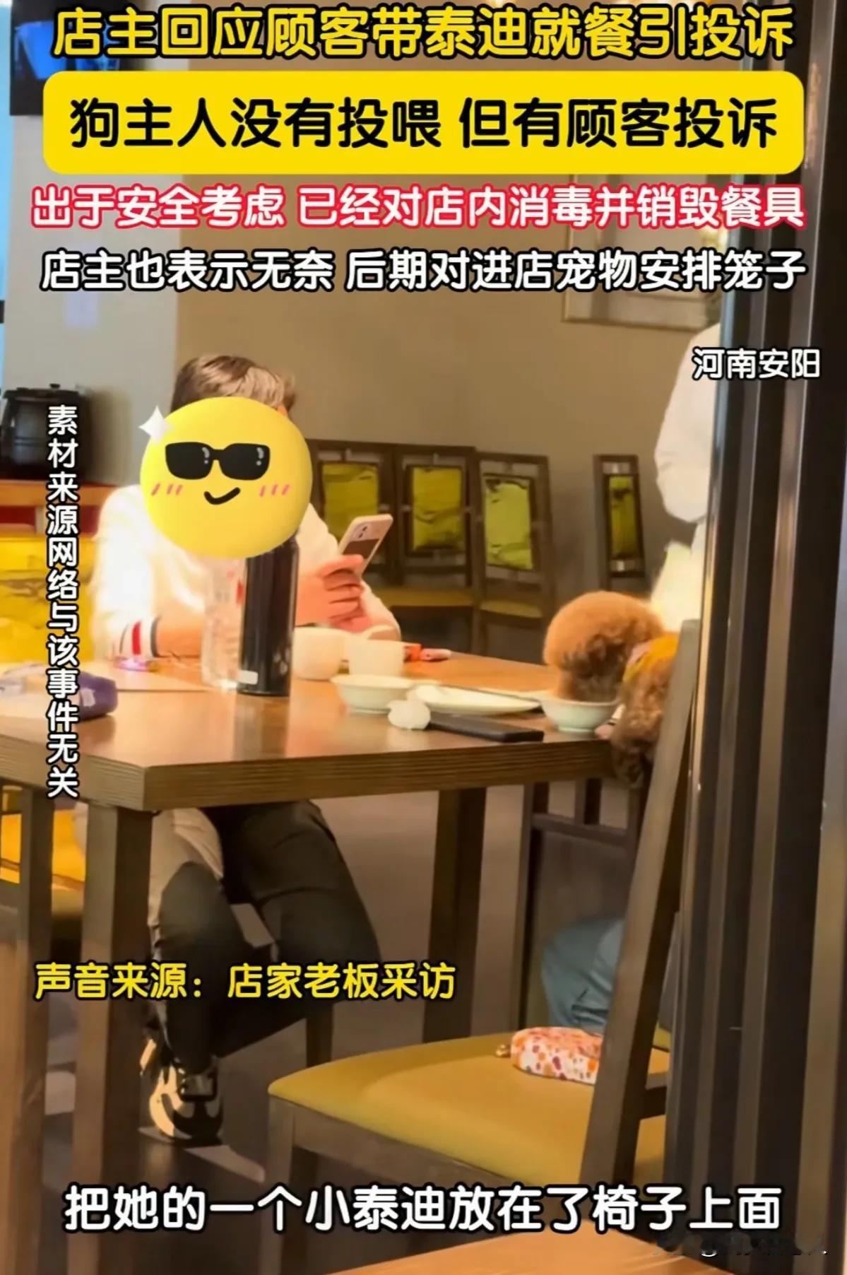 不让宠物狗进店得罪人，让宠物狗进店又被人投诉，餐饮店老板左右为难。

女子带泰迪