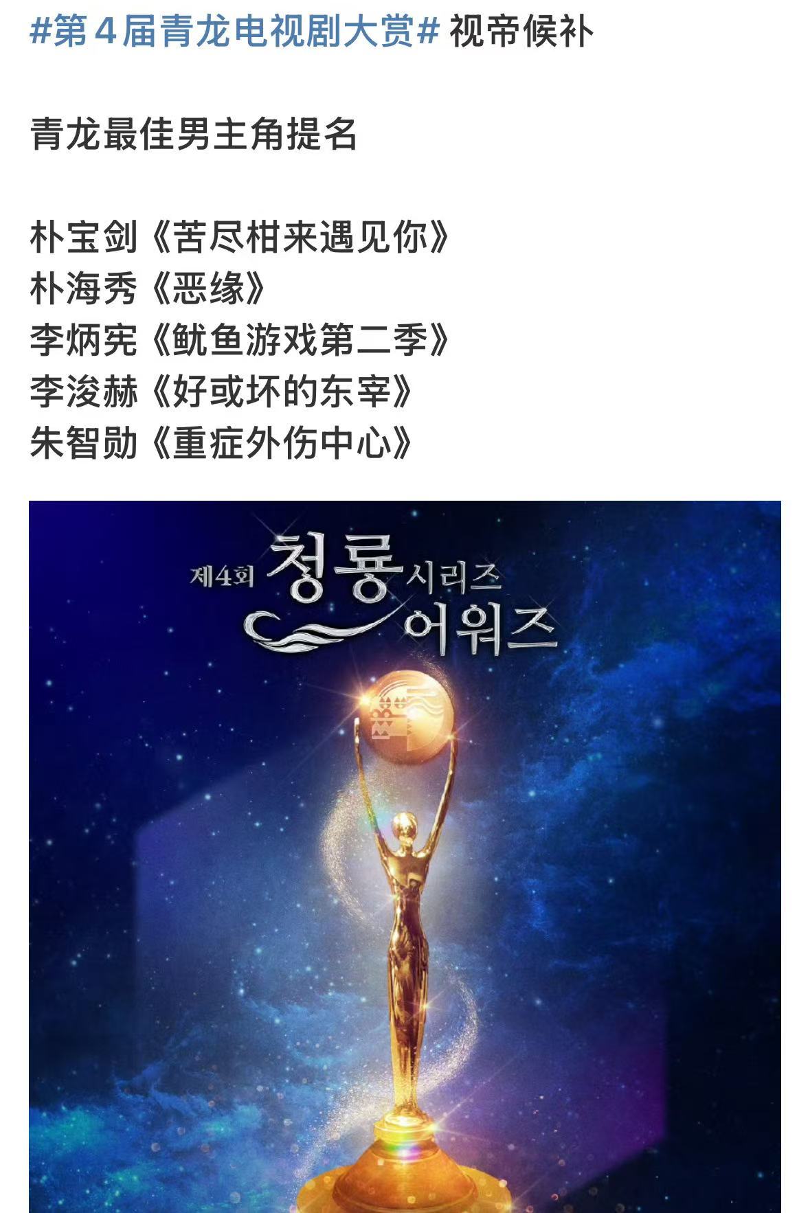 青龙电视剧大赏视帝候补青龙电视剧大赏视帝入围名单青龙电视剧大赏视帝入围名单，朴宝