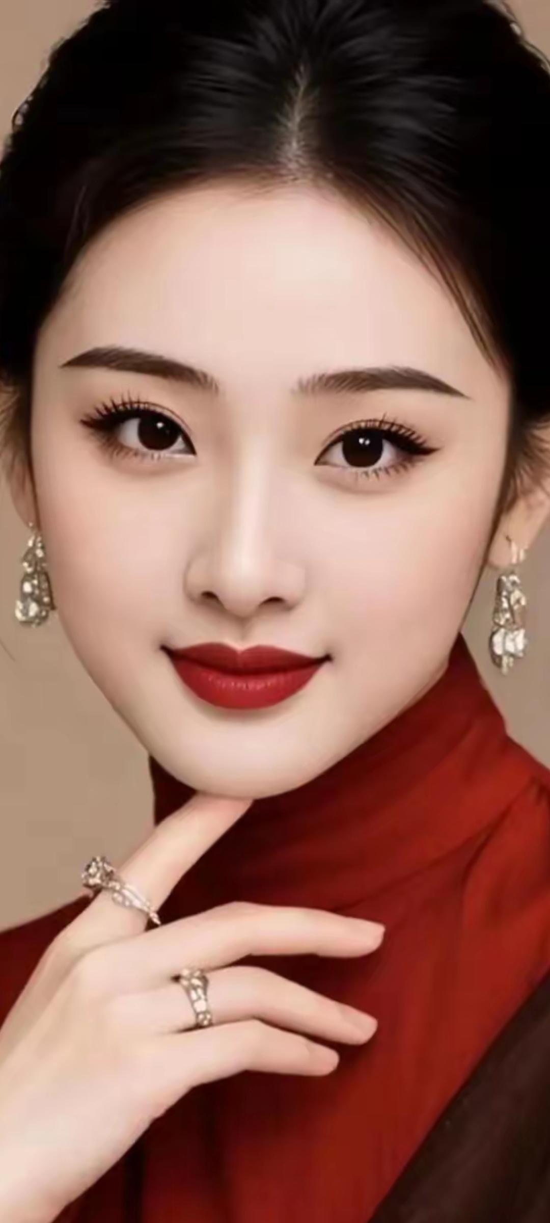 优雅红唇，闪耀耳环，精致妆容，完美女神！💄✨👗💍