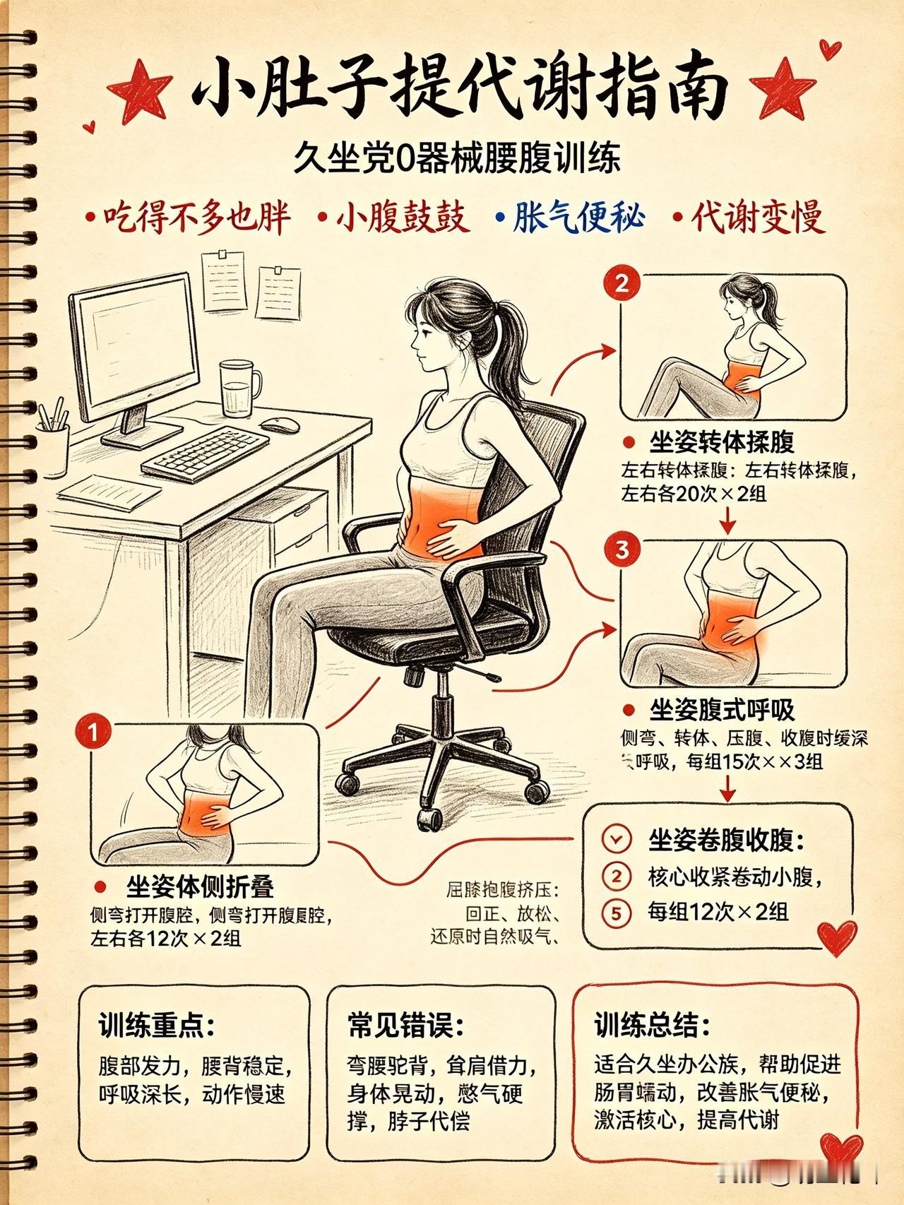 久坐必胖是真的❗️5分钟工位救代谢｜消肚腩、通肠胃、改善胃胀便秘

很多打工人明