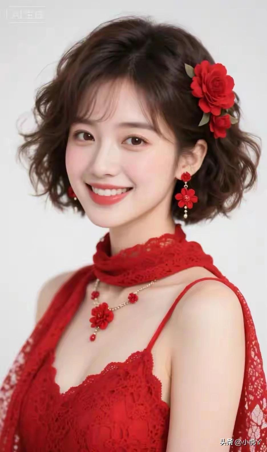 红粉佳人，千娇百媚。
肤白貌美，国风韵味。
国色天香，国色天姿。
嫣然一笑，倾国