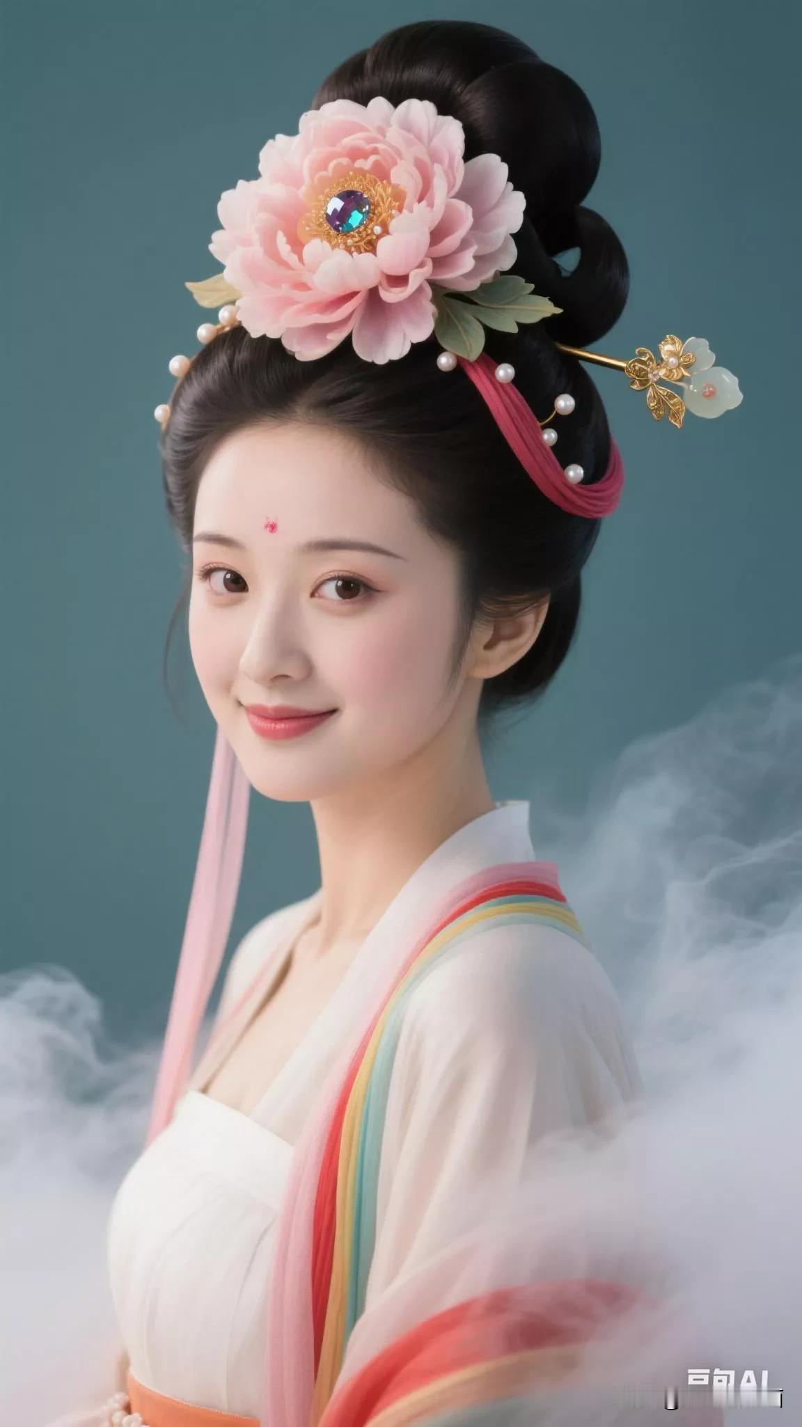 梦幻古风少女，花簪映笑颜。张立启原创书画AI作品古仕女发髻集锦首发第423期AI