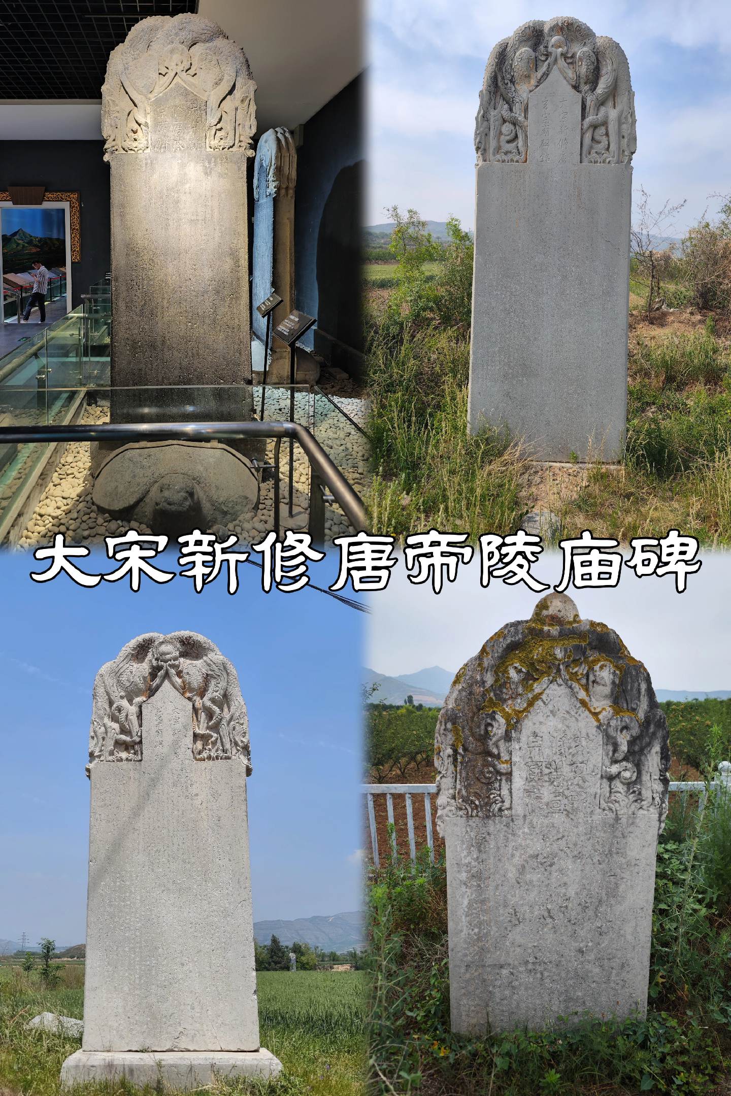 大宋新修唐帝陵庙碑。大宋开宝六年(973年)，宋太祖赵匡胤命人修葺唐陵后，给陕西部分唐陵墓所立碑刻，目前在陕西十八陵中唯一保存下来的还有四方，那就是:大宋新修唐太宗皇帝庙碑、大宋新修唐玄宗皇帝庙碑、大宋新修唐宪宗皇帝庙碑 、大宋新修唐宣宗皇帝庙碑，其余多在历朝及特殊时期被砸毁。 
陕西剩下的四方宋碑目前都保存相当完整，整个石碑字迹工整，字迹除中间部分有被人故意损坏外，基本都保护完好。四碑都是六螭龙首，碑首为楷书和隶书两种字体，碑座侧为龟趺和长方体座，所有碑座都曾大半埋在地下。在贞陵听当地村民讲；早些年有文物