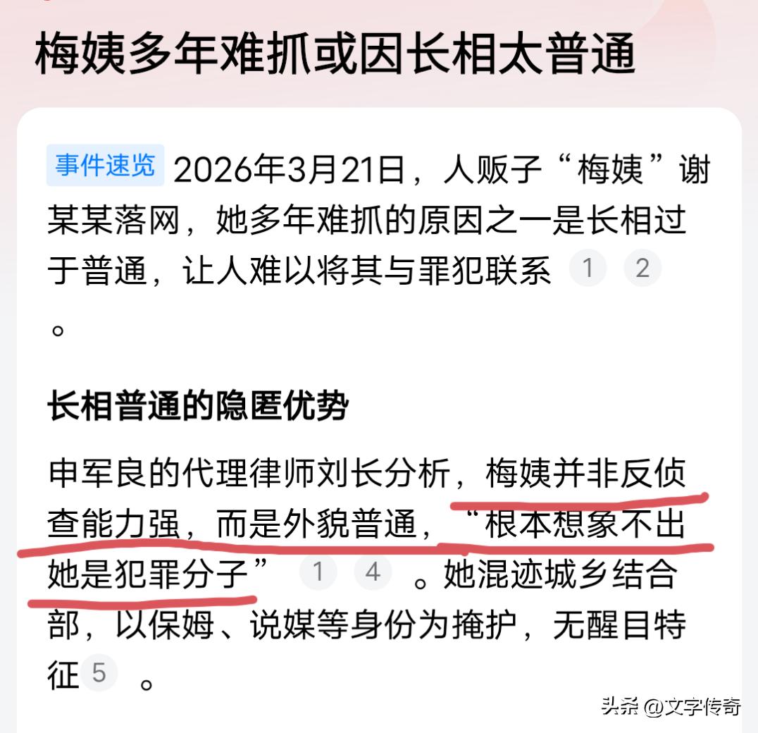 这个律师说的对吗?
我们的侦查手段对相貌普通的人不起作用吗！
梅姨多年难抓是因为