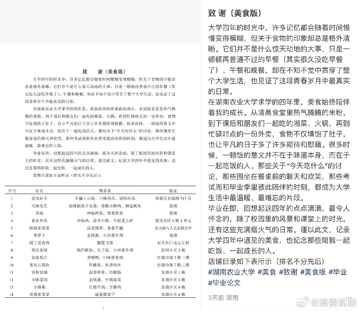 毕业生写5页文档致谢122家美食【毕业生回应5页文档致谢122家美食】近日，一份