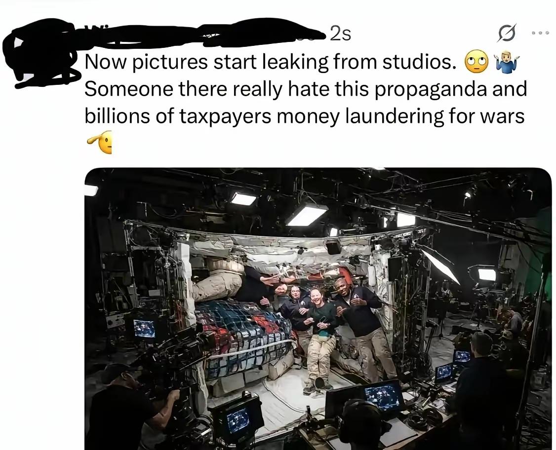 美国互联网上疯传的一张图片

有美国人质疑美国这次绕月造假，是在大棚里拍摄的，美